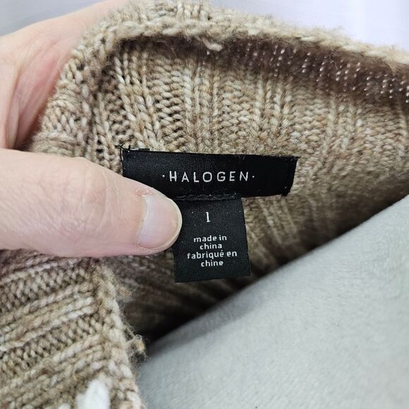 Halogen Tan Thread Detail Chunky Knit Sweater Size Large - Picture 8 of 10